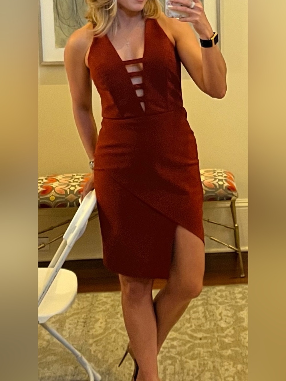 Mason Plunge Ladder Vneck Dress in Deep Red Size 2
